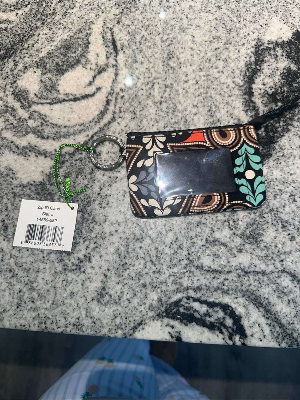 Vera Bradley Zip ID Case - Brown, Teal & Cream